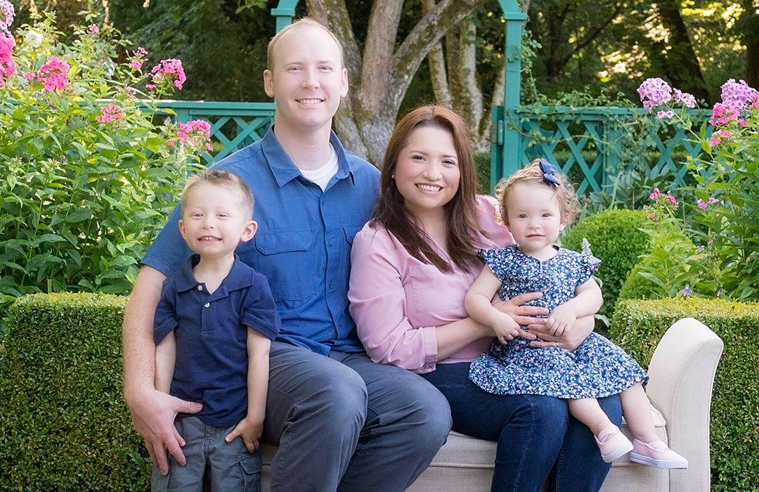 Snyder family sitting in garden