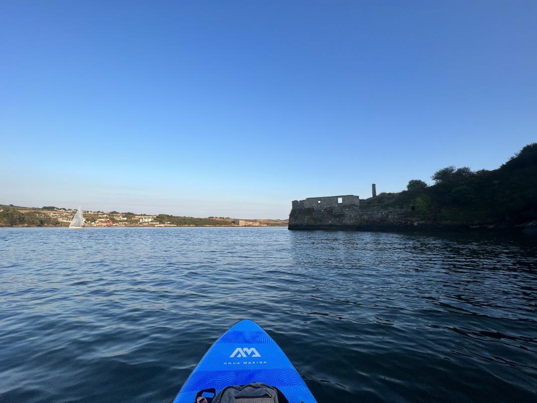 A picture taken from Noall's paddle board of James Fort and Charles Fort in Ireland.