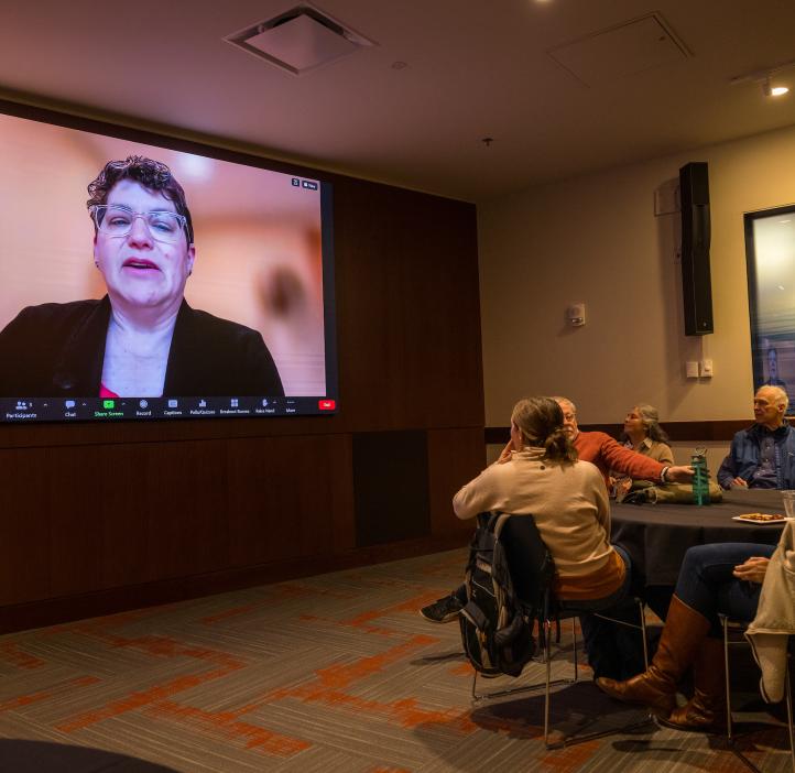 College of Science Dean Eleanor Feingold speaks via Zoom at the 2024 Winter Awards Ceremony at Oregon State University.